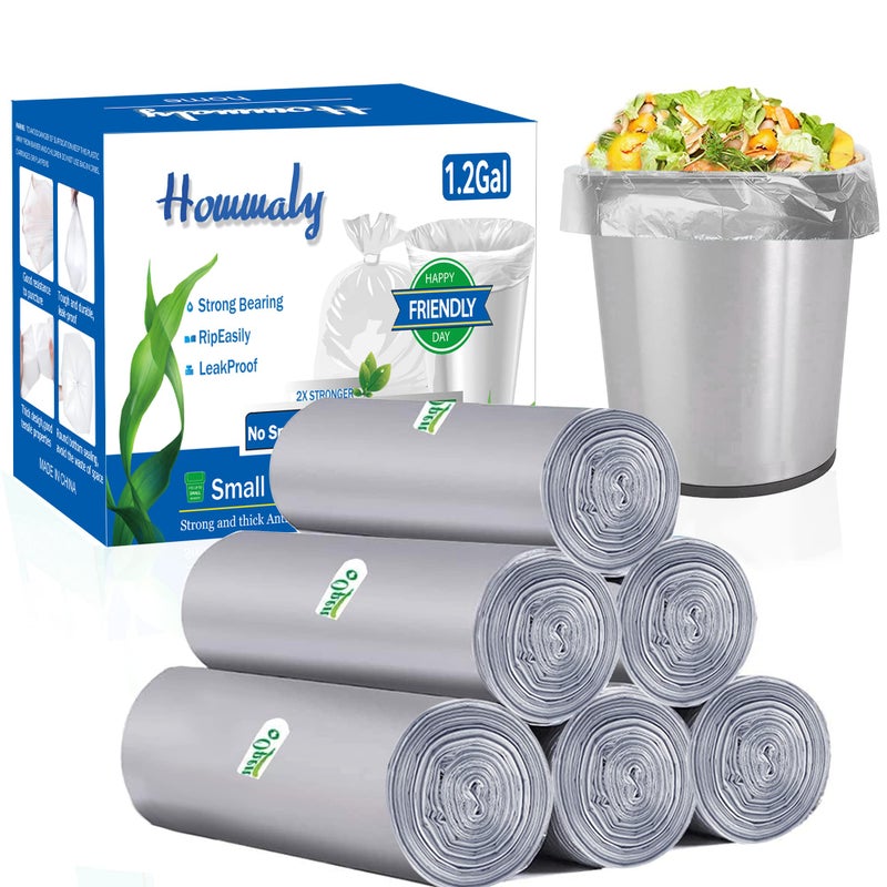 HOMMALY 1.2 gallon trash can liners,300Counts,Small Grey Garbage Bags,Extra Strong 1.2 Gal Trash Bag,Fit 4.5-6 liters trash Bin Liners for Home Office Bathroom,300(Grey) - Image 1